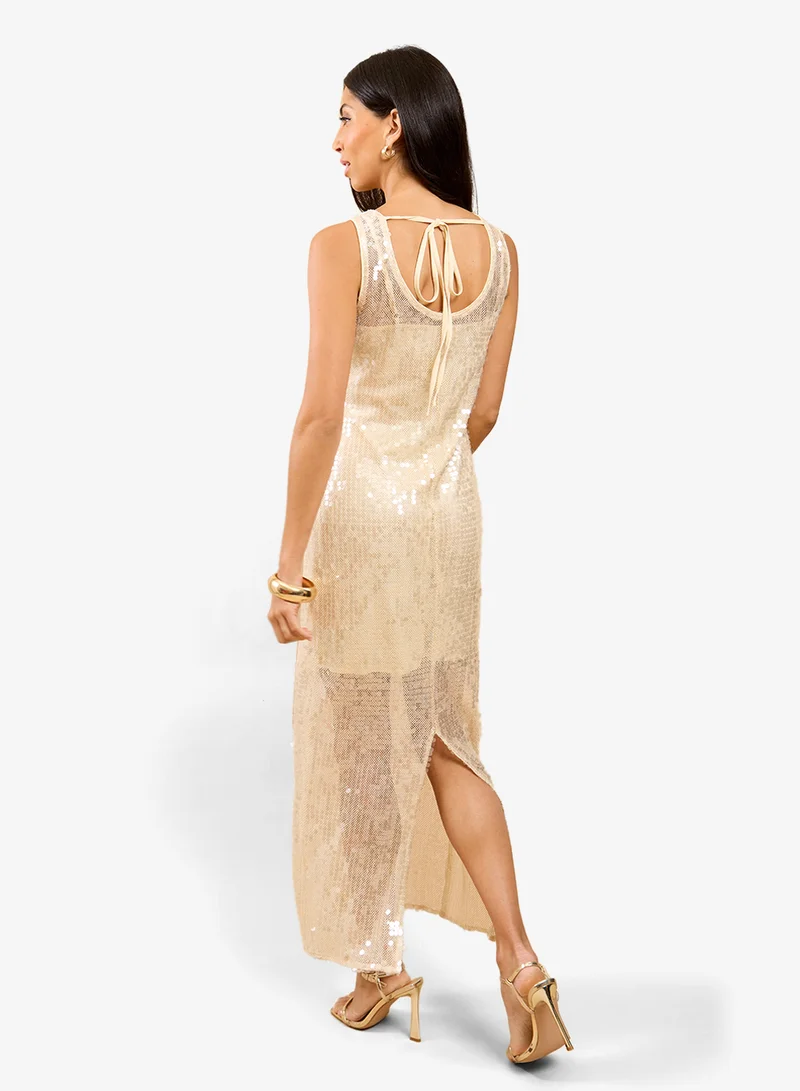 ليتل مسترس فستان ميدي بترتر الشمبانيا